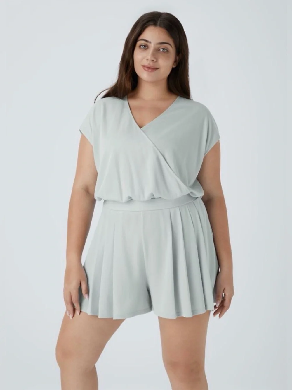 HALARA V Neck Short Sleeve Pocket Waffle Casual Plus Size Jumpsuit - Picture 1 of 6
